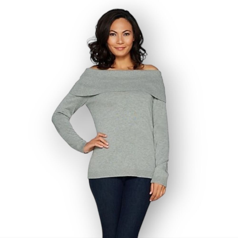Joan Rivers Fold Over gray Knit Sweater 3x
